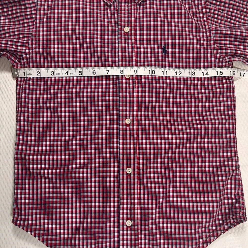 Ralph Lauren Boys 7 Red White Blue Plaid Short Sleeve Button Down Shirt Preppy